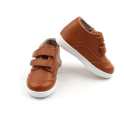 Solid leather casual walking children shoes 