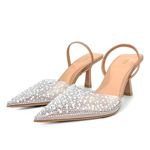 Butterfly Knot Pearl Water Diamond Transparent High Heels