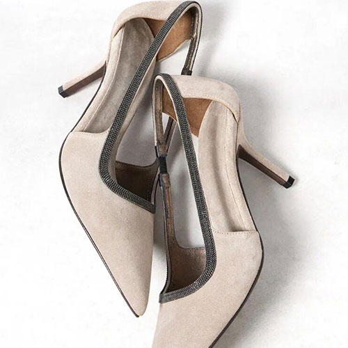 Grey suede square buckle low heel high heels