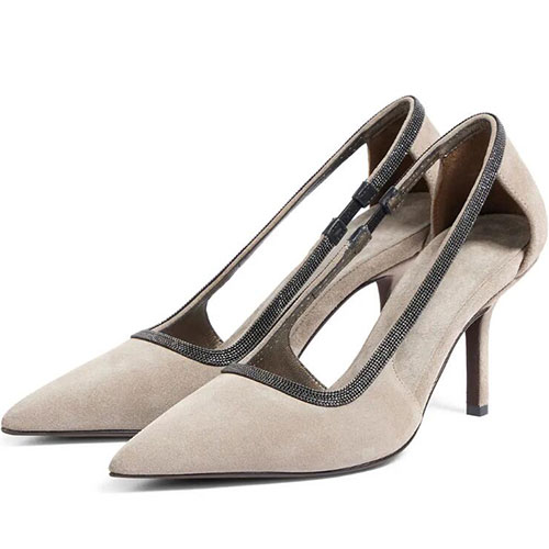 Grey suede square buckle low heel high heels